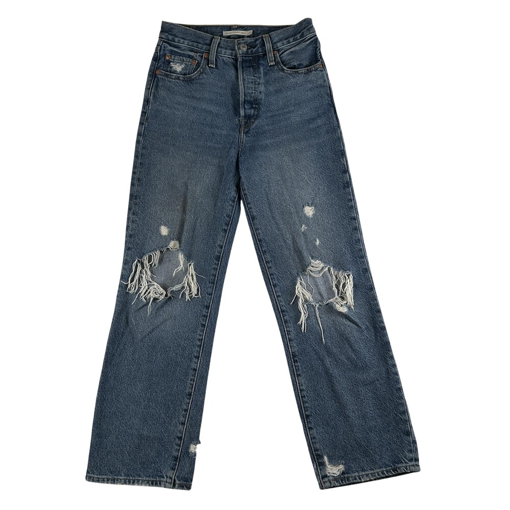 Levis Ribcage Straight Ankle Jeans Womens 25x27 High Rise Distressed Button Fly